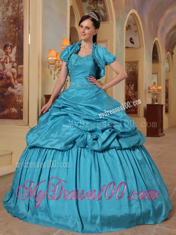 Turqoise Sweetheart Pick-ups Quinceanera Dresses with Appliques