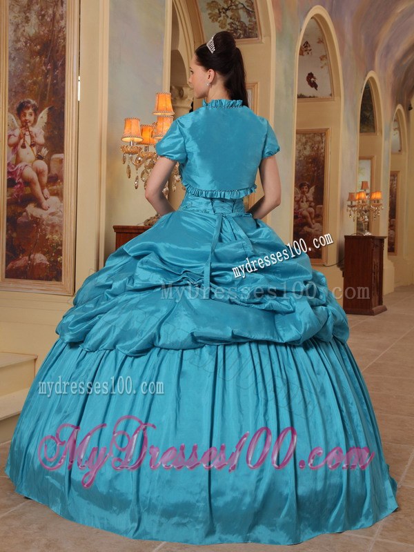 Turqoise Sweetheart Pick-ups Quinceanera Dresses with Appliques