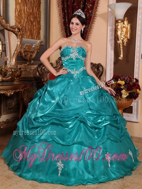Turquoise Ball Gown Strapless Appliques Sweet sixteen dresses