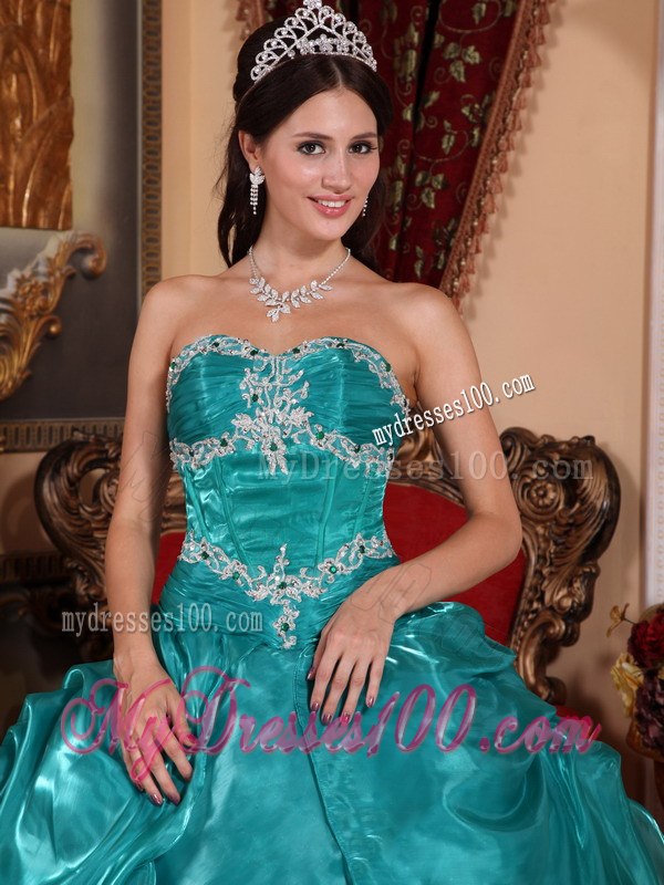 Turquoise Ball Gown Strapless Appliques Sweet sixteen dresses