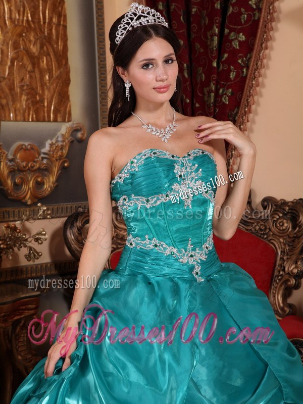Turquoise Ball Gown Strapless Appliques Sweet sixteen dresses