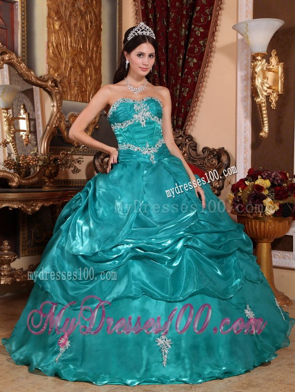 Turquoise Ball Gown Strapless Appliques Sweet sixteen dresses