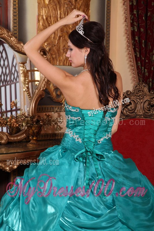 Turquoise Ball Gown Strapless Appliques Sweet sixteen dresses