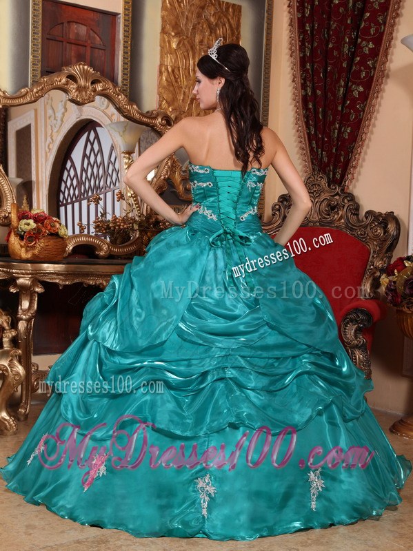 Turquoise Ball Gown Strapless Appliques Sweet sixteen dresses