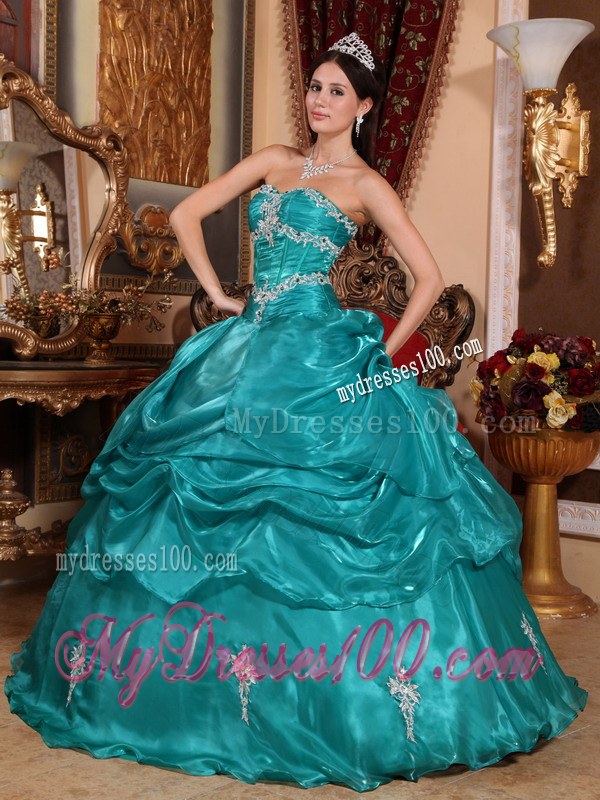 Turquoise Ball Gown Strapless Appliques Sweet sixteen dresses