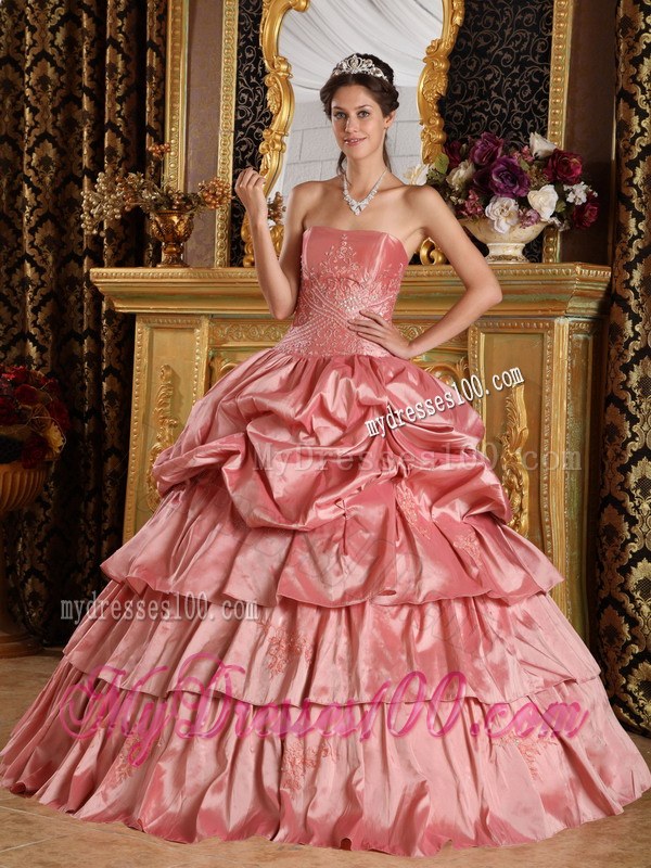 Strapless Sweet 16 Dresses Floor-length with Pick-ups and Appliques