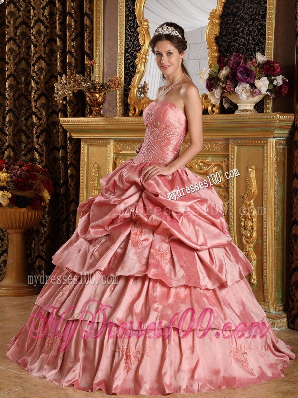 Strapless Sweet 16 Dresses Floor-length with Pick-ups and Appliques