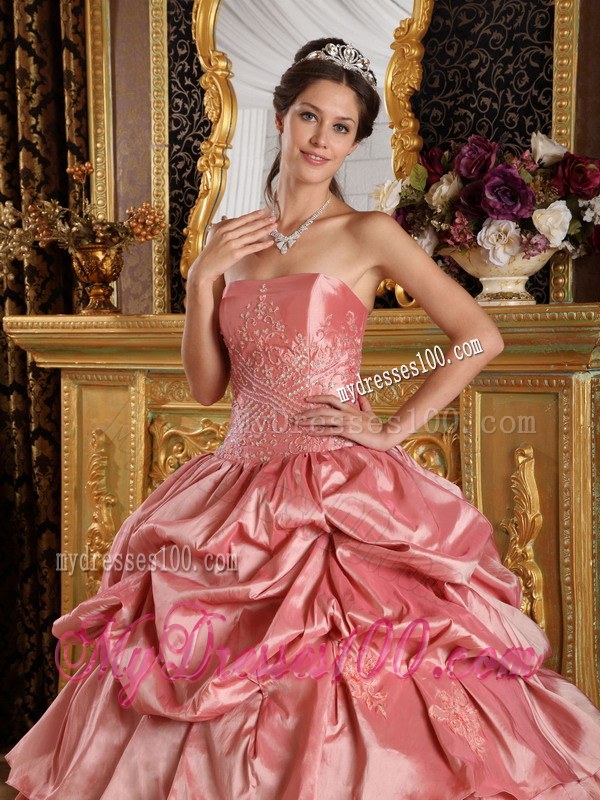 Strapless Sweet 16 Dresses Floor-length with Pick-ups and Appliques