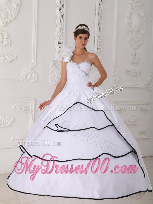 One Shoulder Beading Sweetheart White Layers Sweet 15 dresses