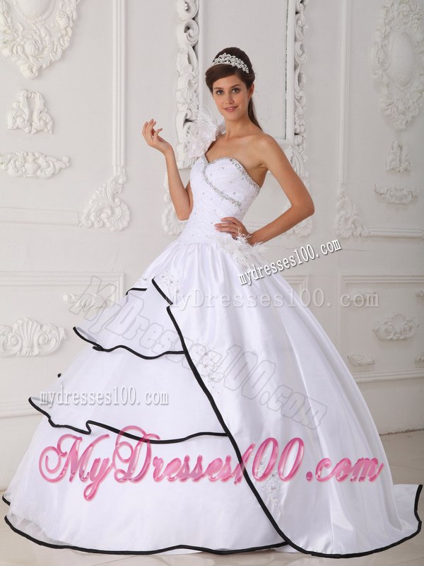 One Shoulder Beading Sweetheart White Layers Sweet 15 dresses