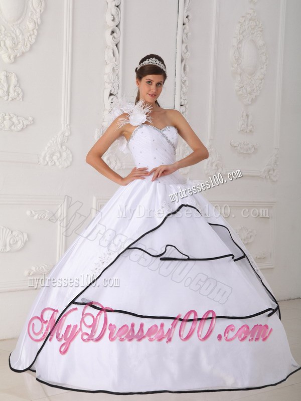 One Shoulder Beading Sweetheart White Layers Sweet 15 dresses