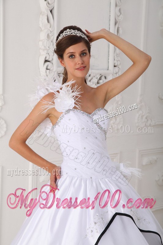 One Shoulder Beading Sweetheart White Layers Sweet 15 dresses
