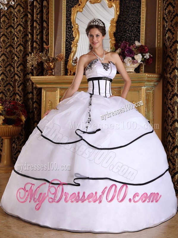 Strapless Ball Gown with Organza Layers in White for Sweet Sixteen Dresses