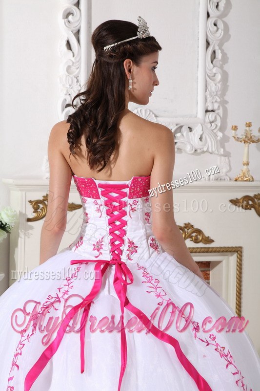 Layered White and Hot Pink Quinceanera Dresses Organza Beading
