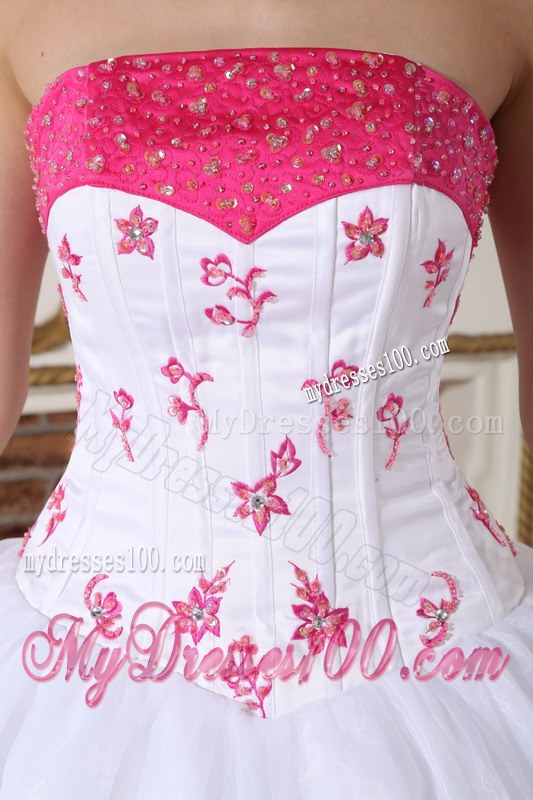 Layered White and Hot Pink Quinceanera Dresses Organza Beading