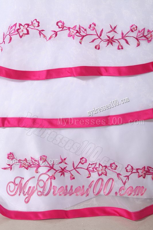 Layered White and Hot Pink Quinceanera Dresses Organza Beading