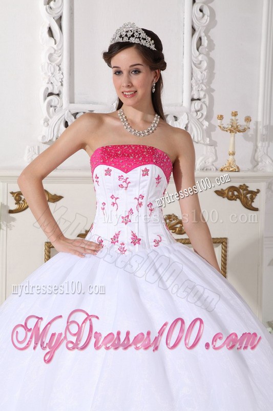 Layered White and Hot Pink Quinceanera Dresses Organza Beading