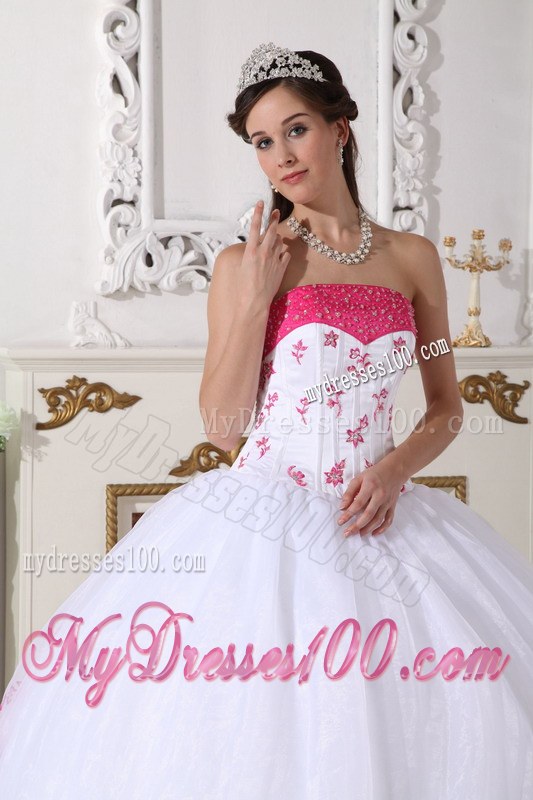 Layered White and Hot Pink Quinceanera Dresses Organza Beading