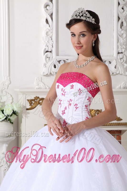 Layered White and Hot Pink Quinceanera Dresses Organza Beading