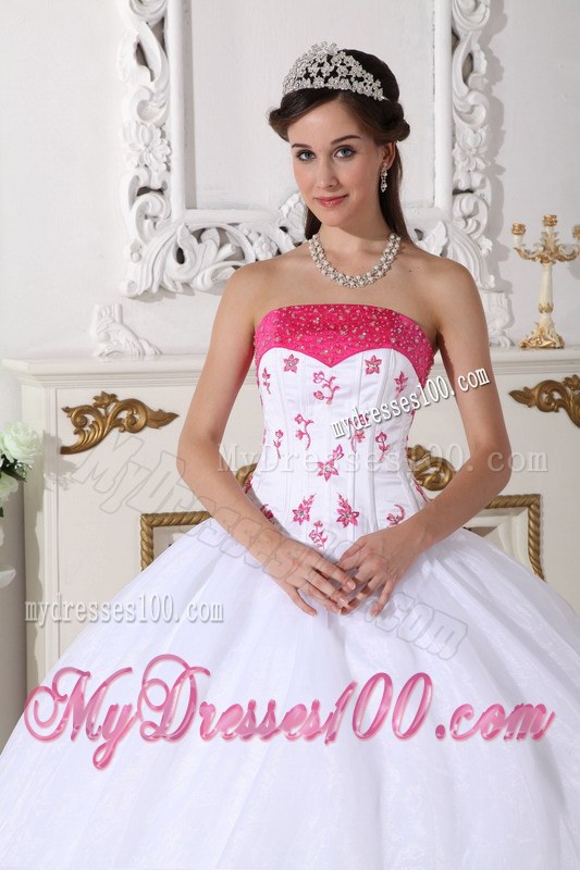 Layered White and Hot Pink Quinceanera Dresses Organza Beading