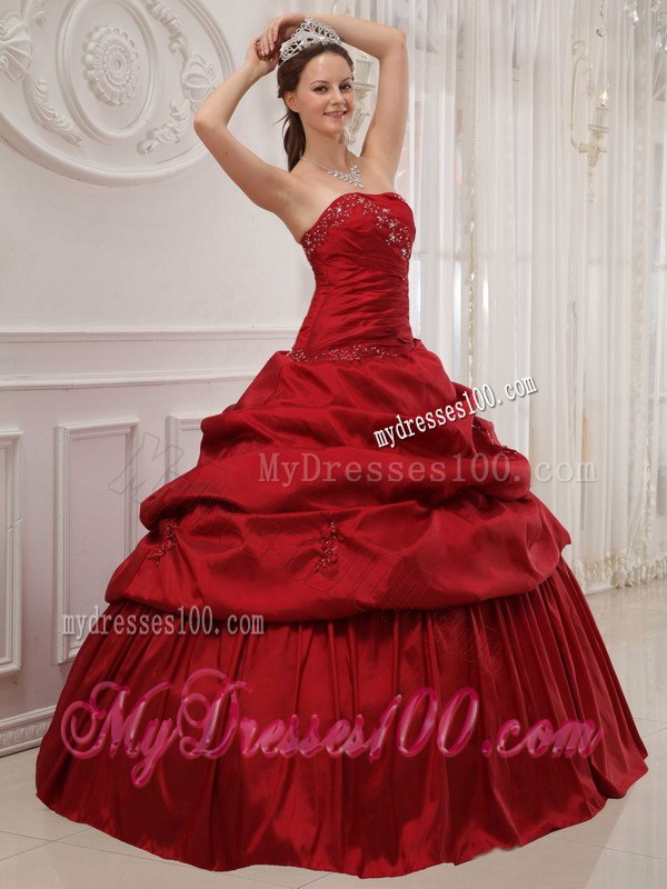 Layered Ruffles Wine Red Sweet sixteen Dress Strapless Floor-length