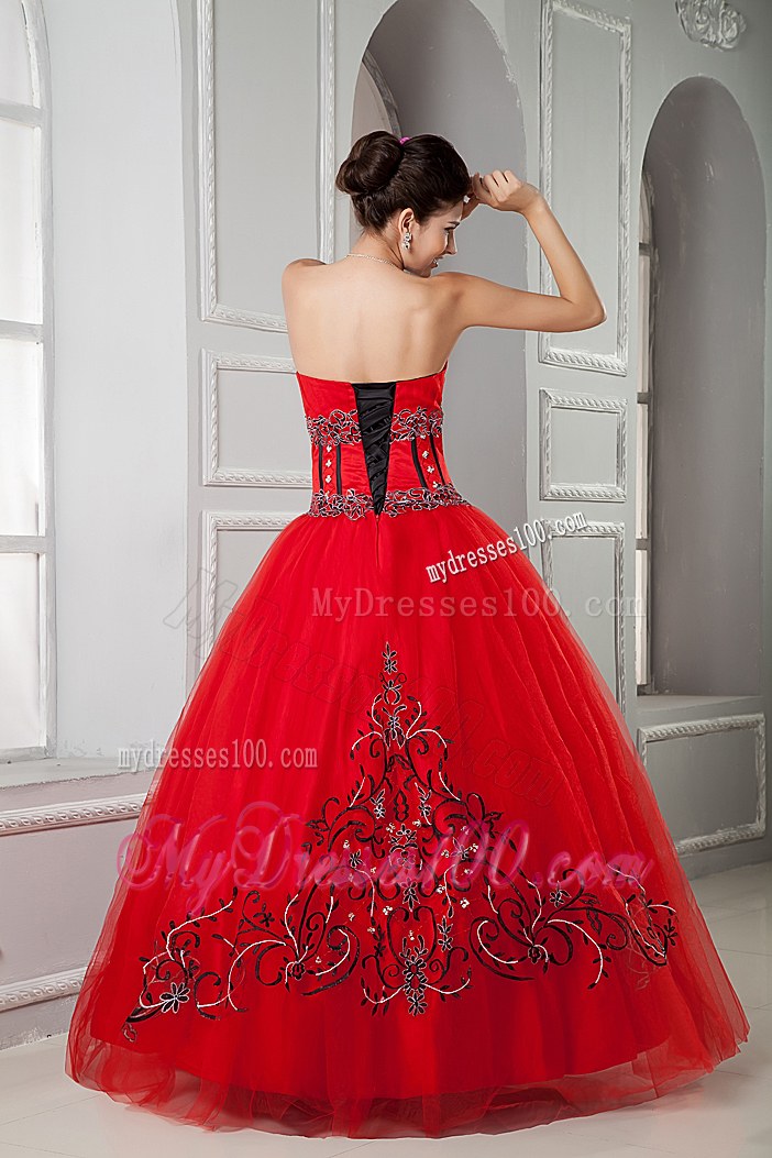 Red Tulle Ball Gown Sweetheart Quinceanera Dresses with Appliques