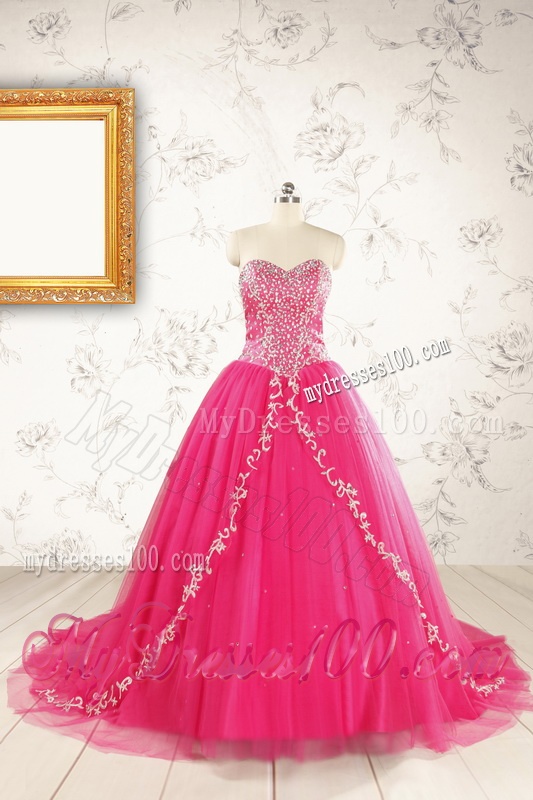 2016 Beautiful Hot Pink Quinceanera Dresses with Beading and Appliques