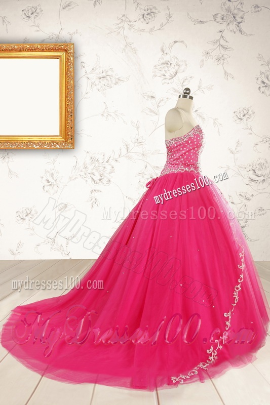 2016 Beautiful Hot Pink Quinceanera Dresses with Beading and Appliques