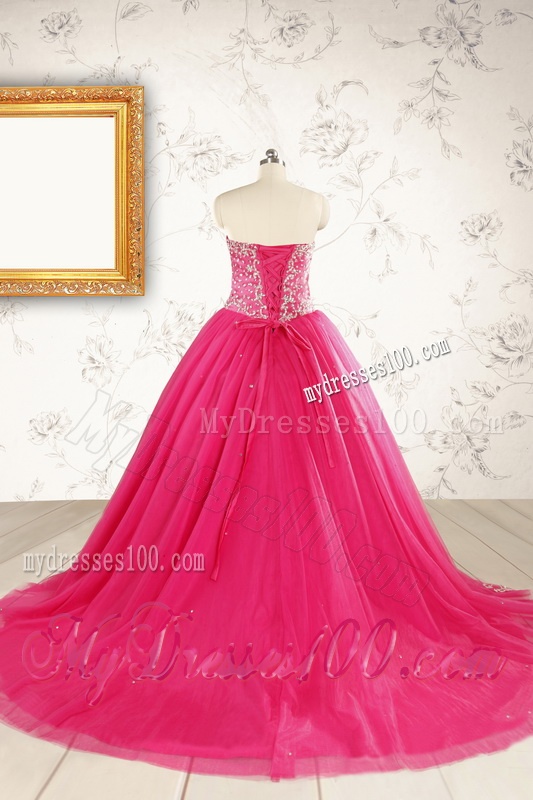 2016 Beautiful Hot Pink Quinceanera Dresses with Beading and Appliques