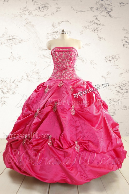 2016 Beautiful Strapless Quinceanera Dress with Appliques