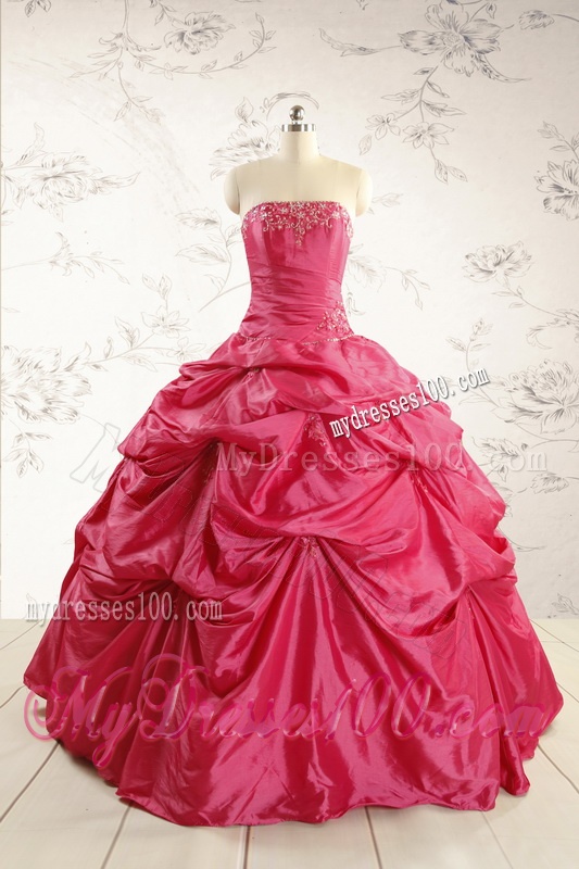2016 Cheap Appliques Quinceanera Dresses in Hot Pink