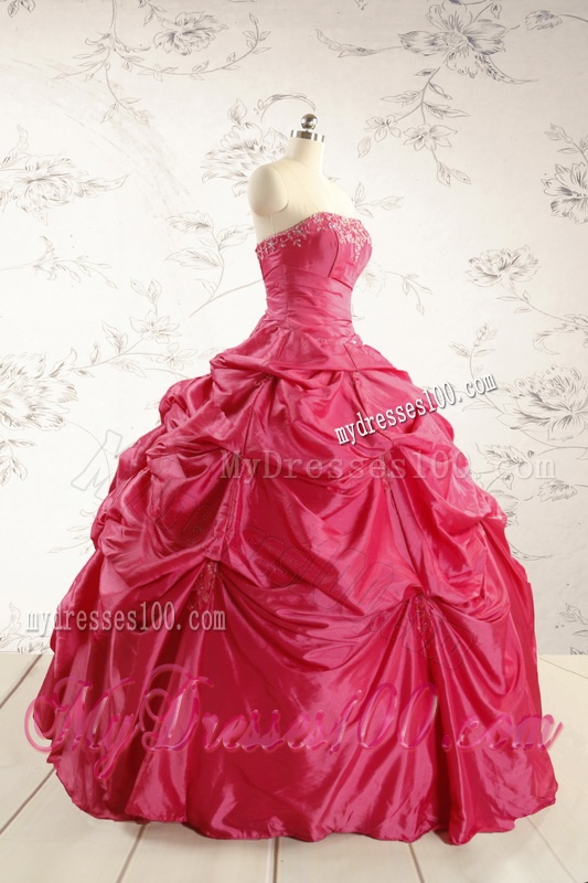 2016 Cheap Appliques Quinceanera Dresses in Hot Pink