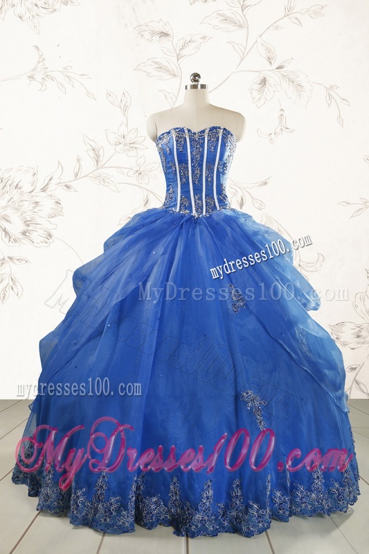2016 Cheap Appliques Quinceanera Dresses in Royal Blue