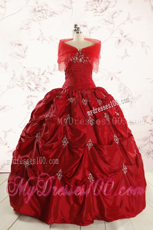 2016 Cheap Appliques Quinceanera Dresses in Wine Red