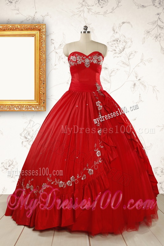 2016 Cheap Sweetheart Red Puffy Quinceanera Dresses with Embroidery