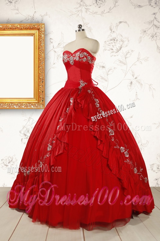2016 Cheap Sweetheart Red Puffy Quinceanera Dresses with Embroidery