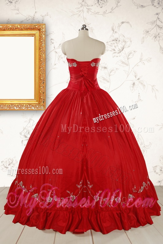 2016 Cheap Sweetheart Red Puffy Quinceanera Dresses with Embroidery