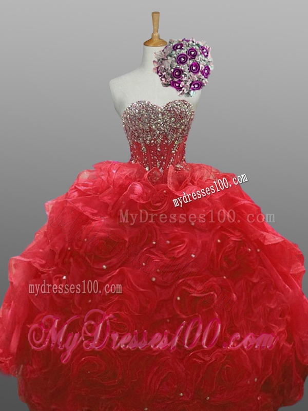 2016 Delicate Sweetheart Quinceanera Dresses with Beading and Rolling Flowers