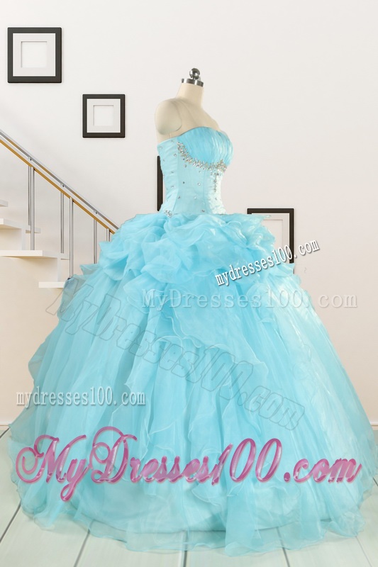 2016 Elegant Aqua Blue Quinceanera Dresses with Beading