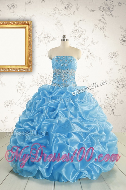 2016 Elegant Strapless Beading Quinceanera Dresses in Baby Blue