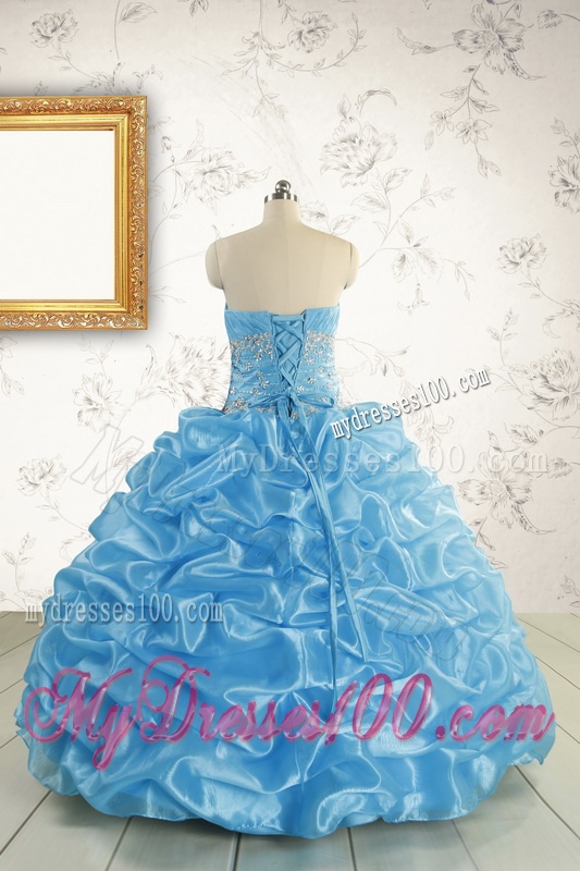 2016 Elegant Strapless Beading Quinceanera Dresses in Baby Blue