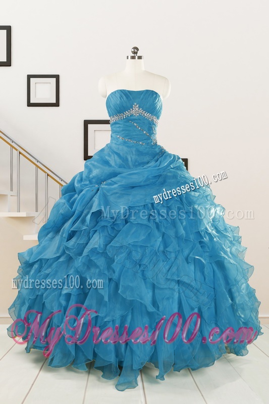 2016 Elegant Strapless Blue Quinceanera Dresses with Beading and Ruffles
