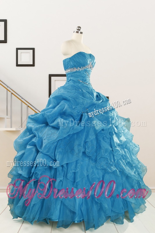 2016 Elegant Strapless Blue Quinceanera Dresses with Beading and Ruffles