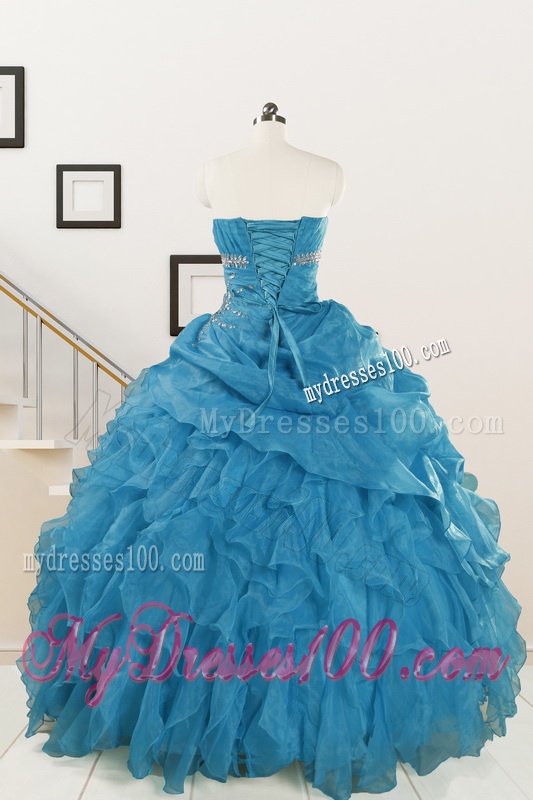 2016 Elegant Strapless Blue Quinceanera Dresses with Beading and Ruffles
