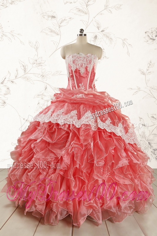 2016 Fashionable Strapless Watermelon Quinceanera Dresses