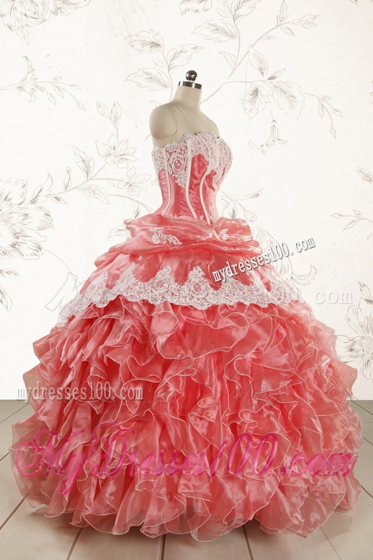 2016 Fashionable Strapless Watermelon Quinceanera Dresses