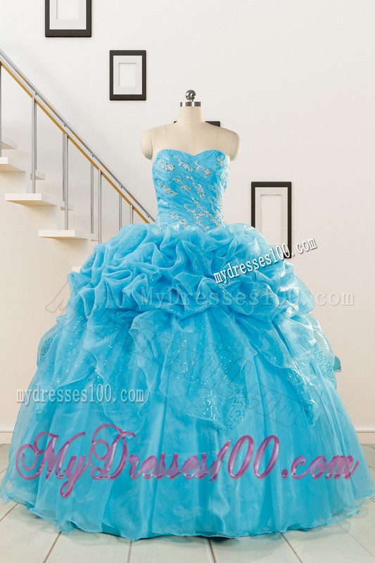 2016 Fashionable Sweetheart Beading Quinceanera Dress in Aqua Blue
