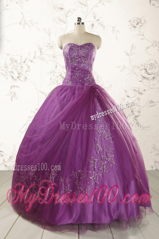 2016 Formal Sweetheart Appliques Purple Quinceanera Dresses