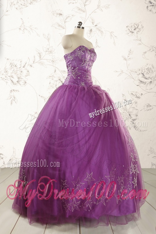 2016 Formal Sweetheart Appliques Purple Quinceanera Dresses
