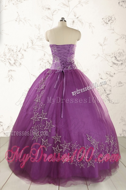2016 Formal Sweetheart Appliques Purple Quinceanera Dresses